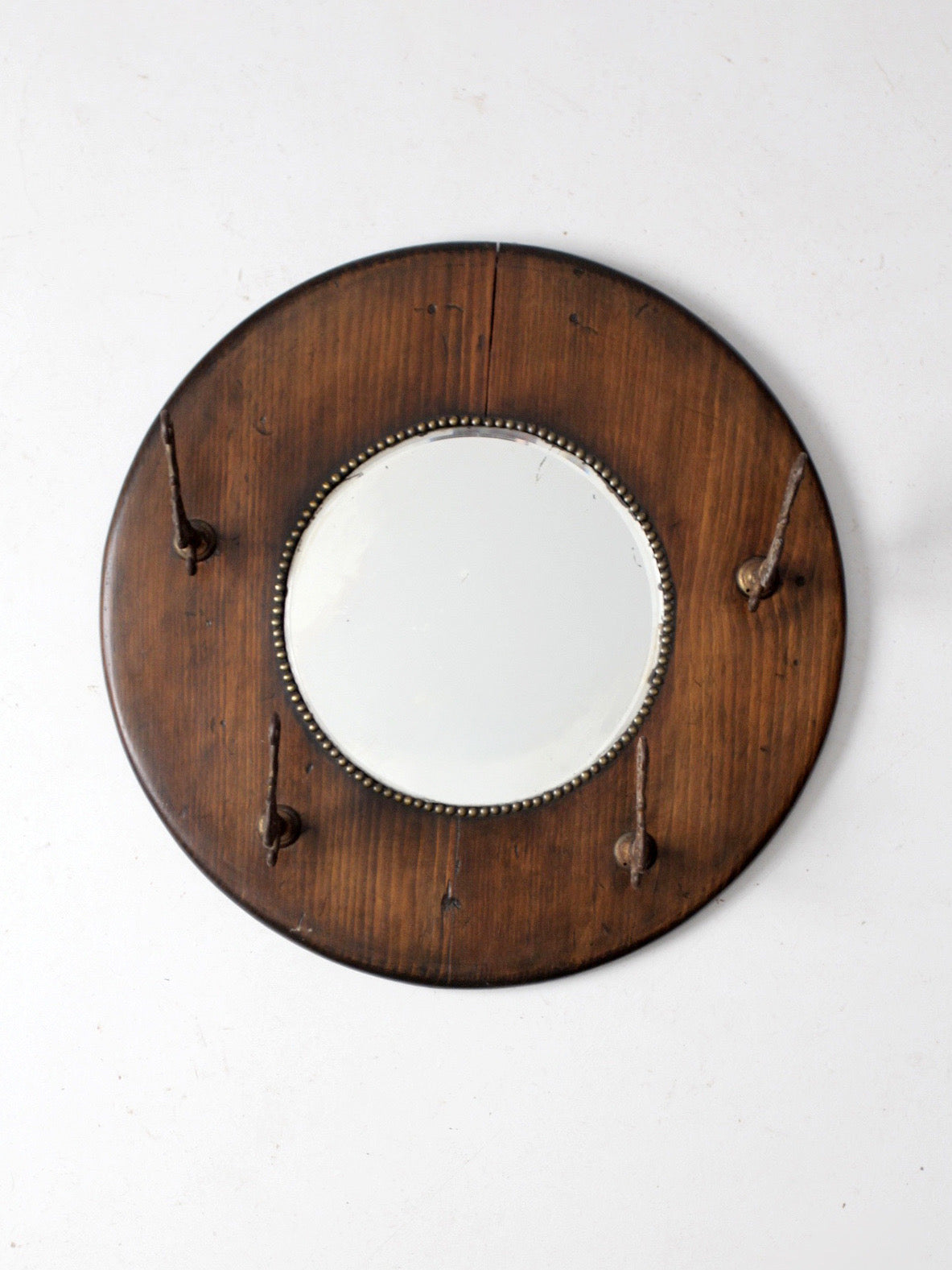 antique Victorian round wood hall mirror