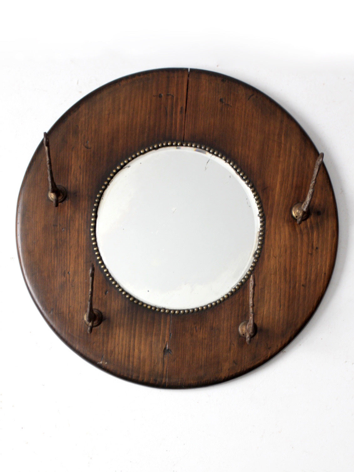 antique Victorian round wood hall mirror