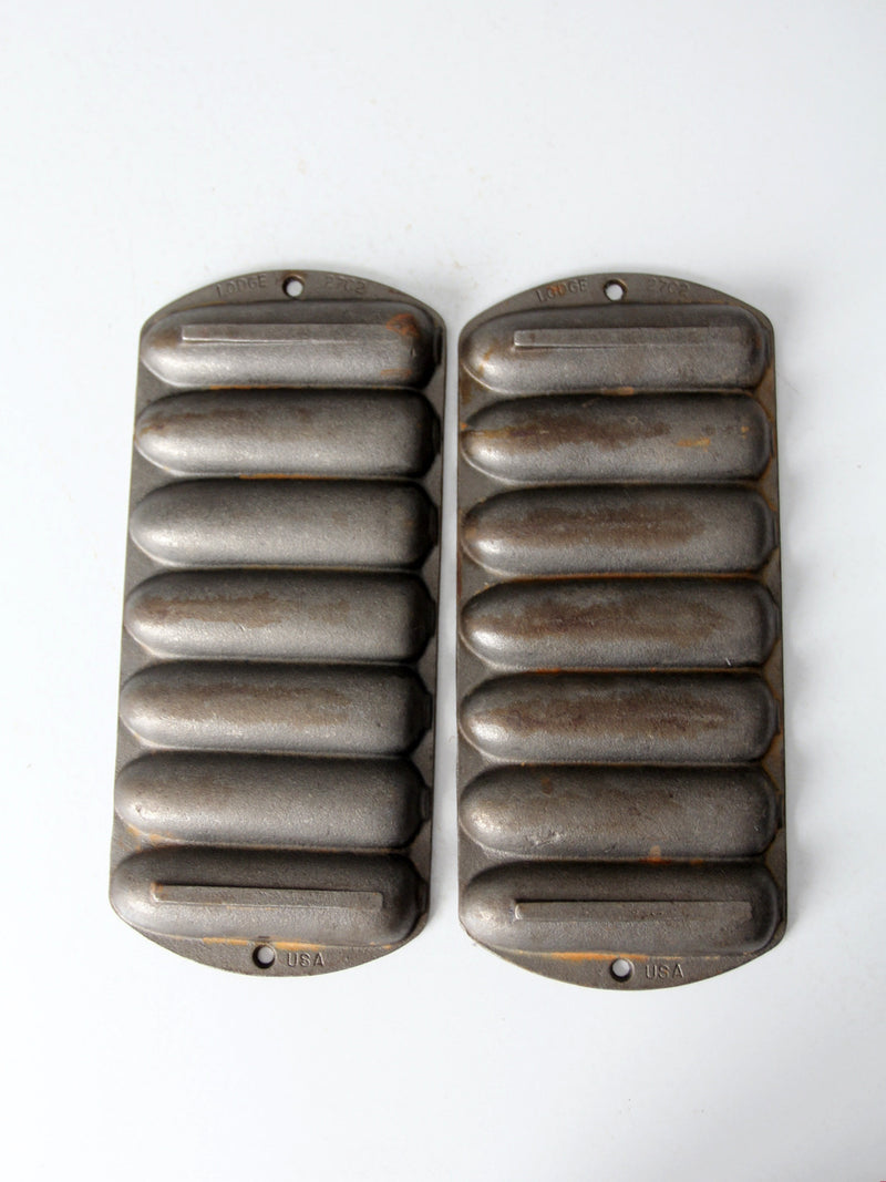 vintage Lodge cast iron cornbread pans pair