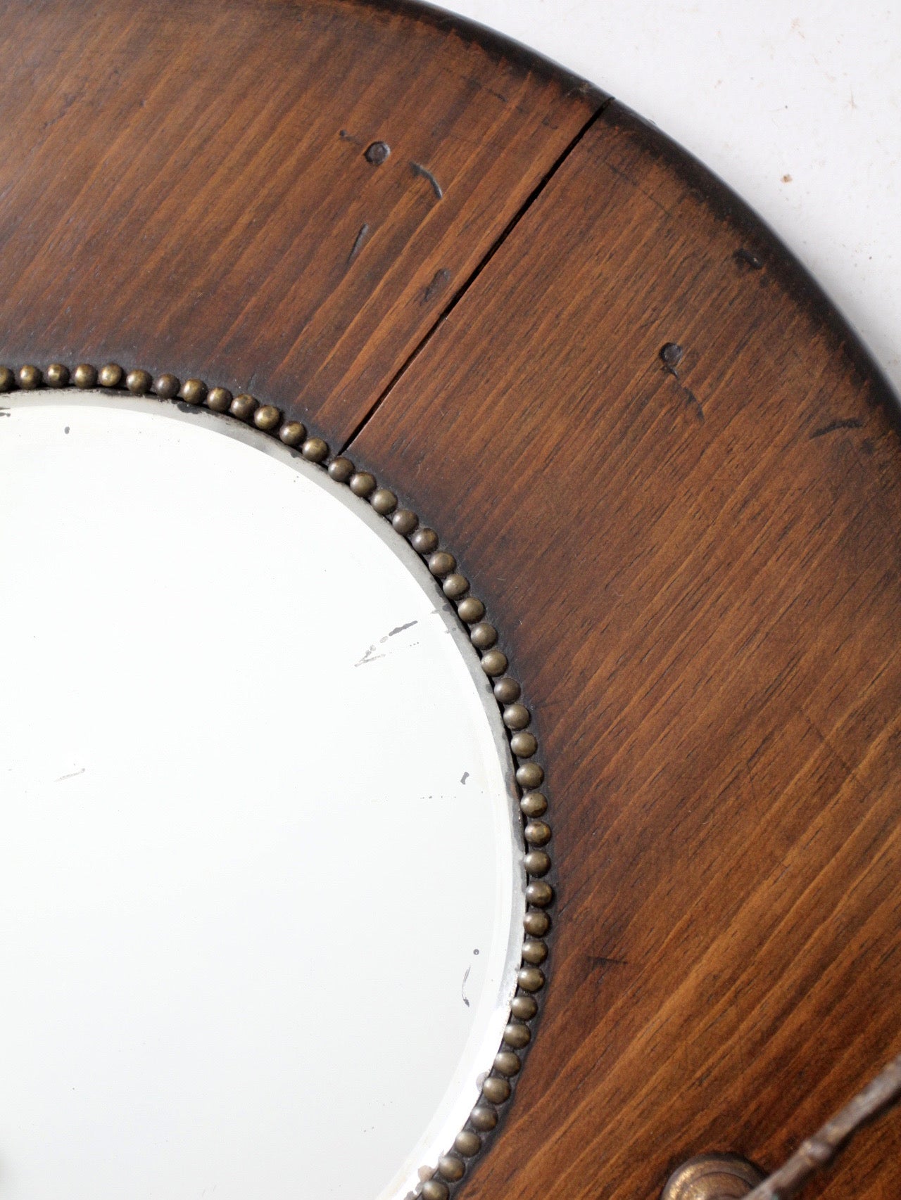 antique Victorian round wood hall mirror