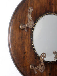 antique Victorian round wood hall mirror
