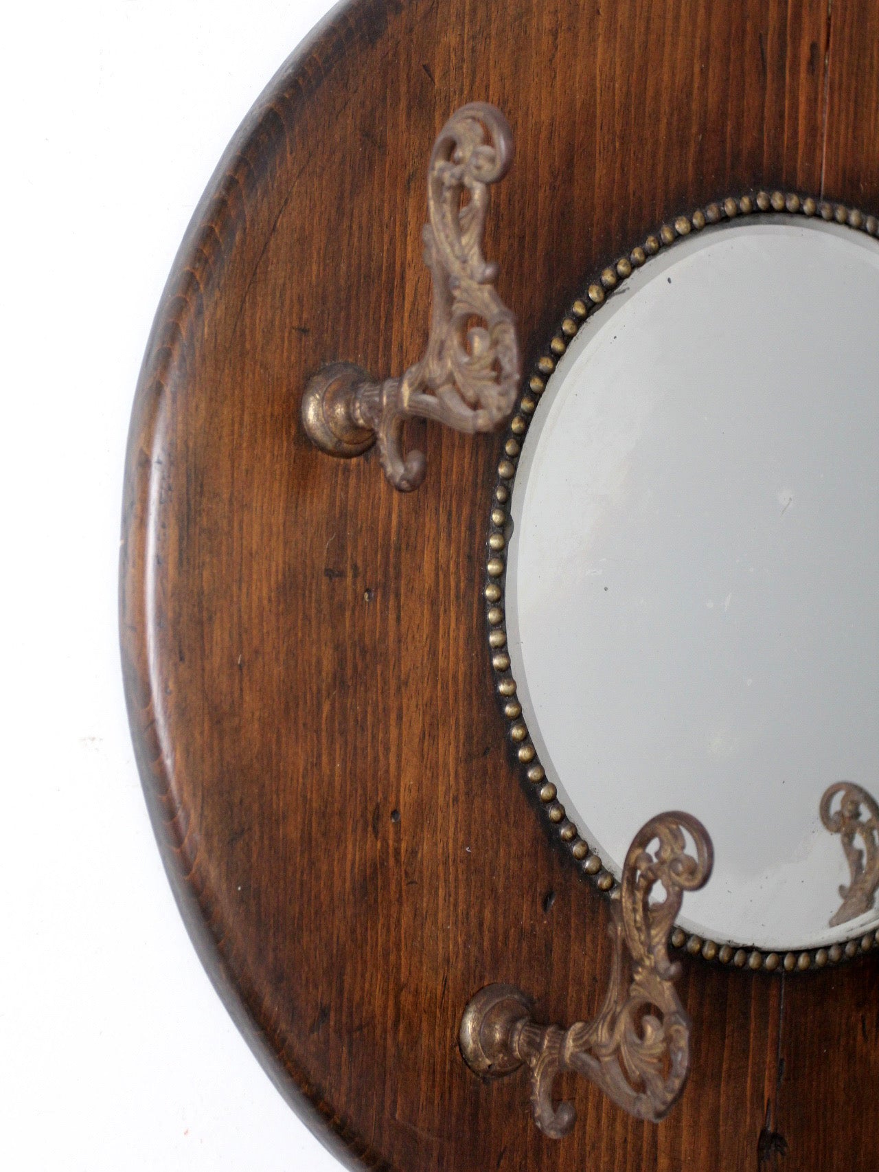 antique Victorian round wood hall mirror