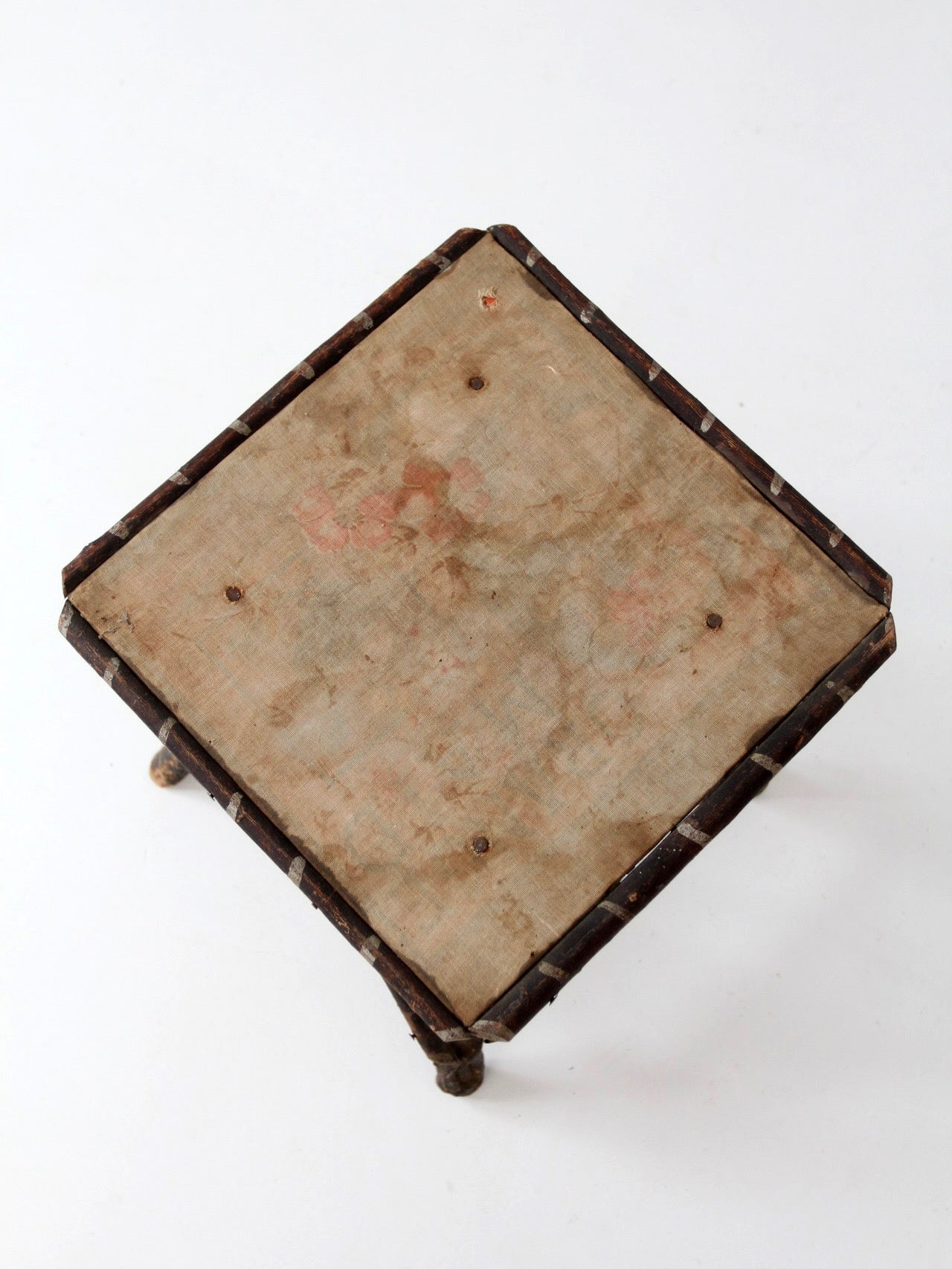 antique Adriondack twig table with floral top