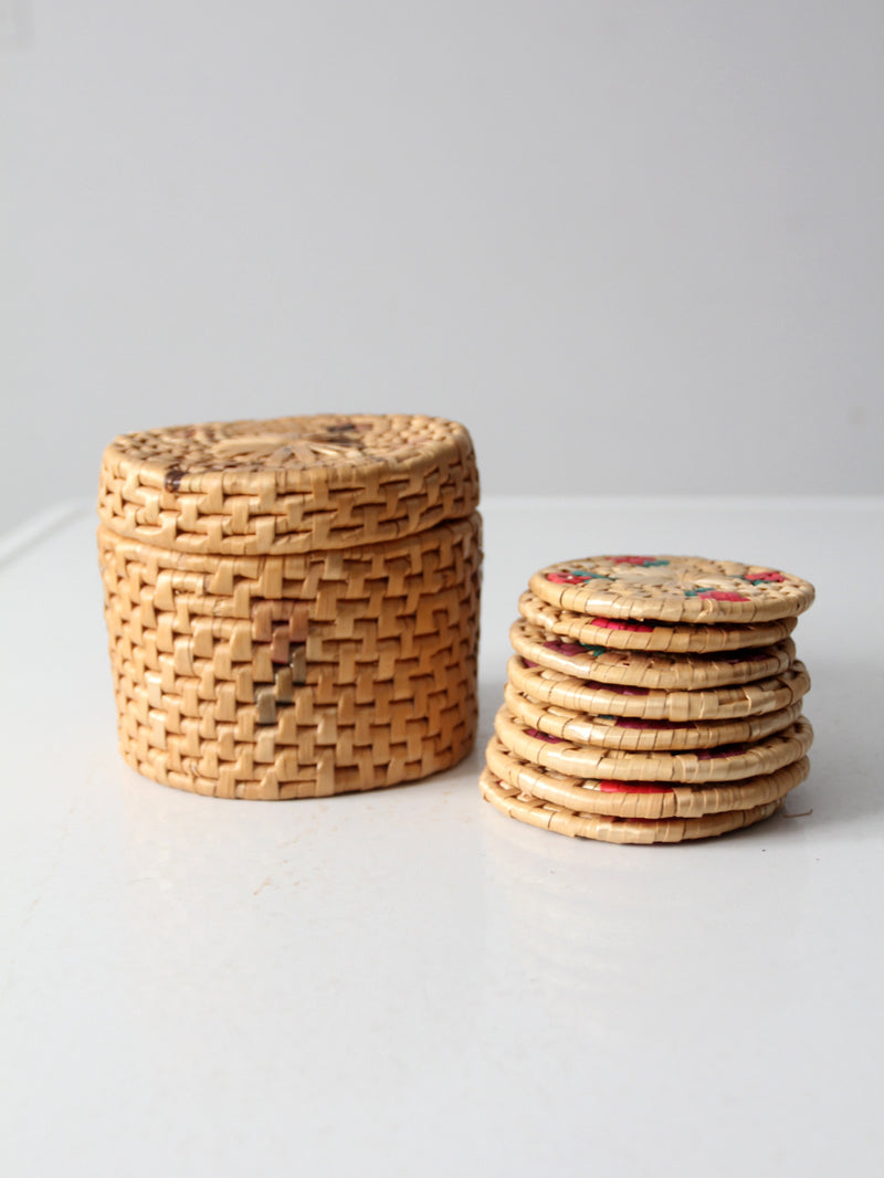 vintage woven coasters set of 8 with box