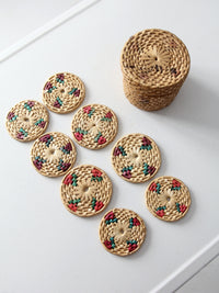 vintage woven coasters set of 8 with box