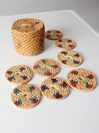 vintage woven coasters set of 8 with box