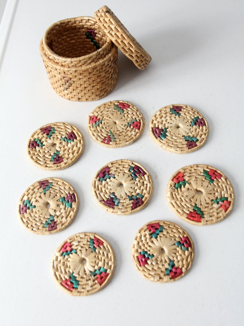 vintage woven coasters set of 8 with box