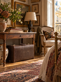 vintage 1940s brown leather travel suitcase