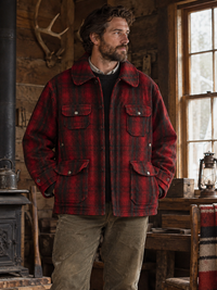 1940s Woolrich red and black plaid wool hunting jacket