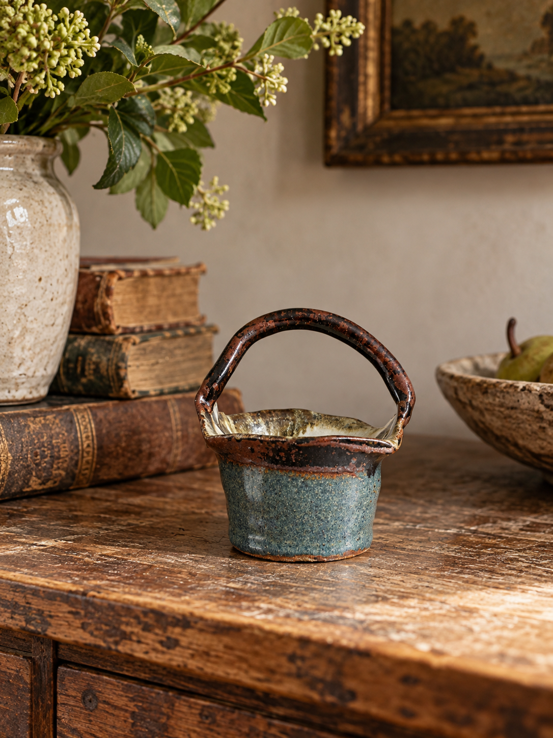 vintage handmade studio pottery basket