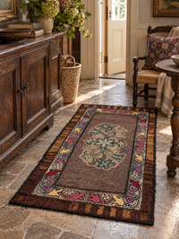 antique hand-hooked floral wool rug