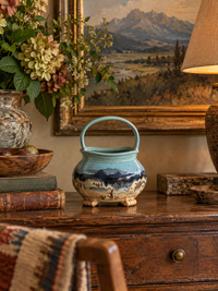 1999 Carl Sheehan Fire Hole Pottery Montana landscape basket