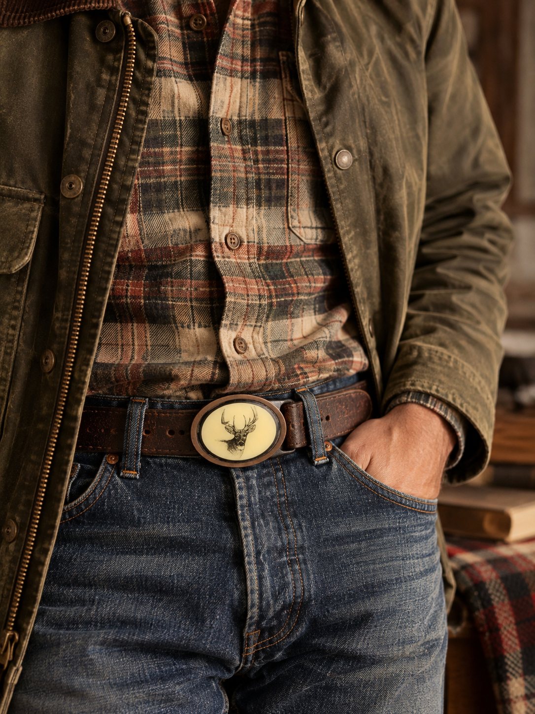 vintage solid brass deer belt buckle