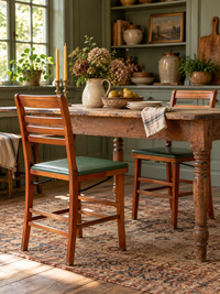 pair of 1950s wooden folding chairs with green seats
