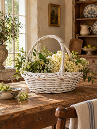 vintage white wicker gathering basket