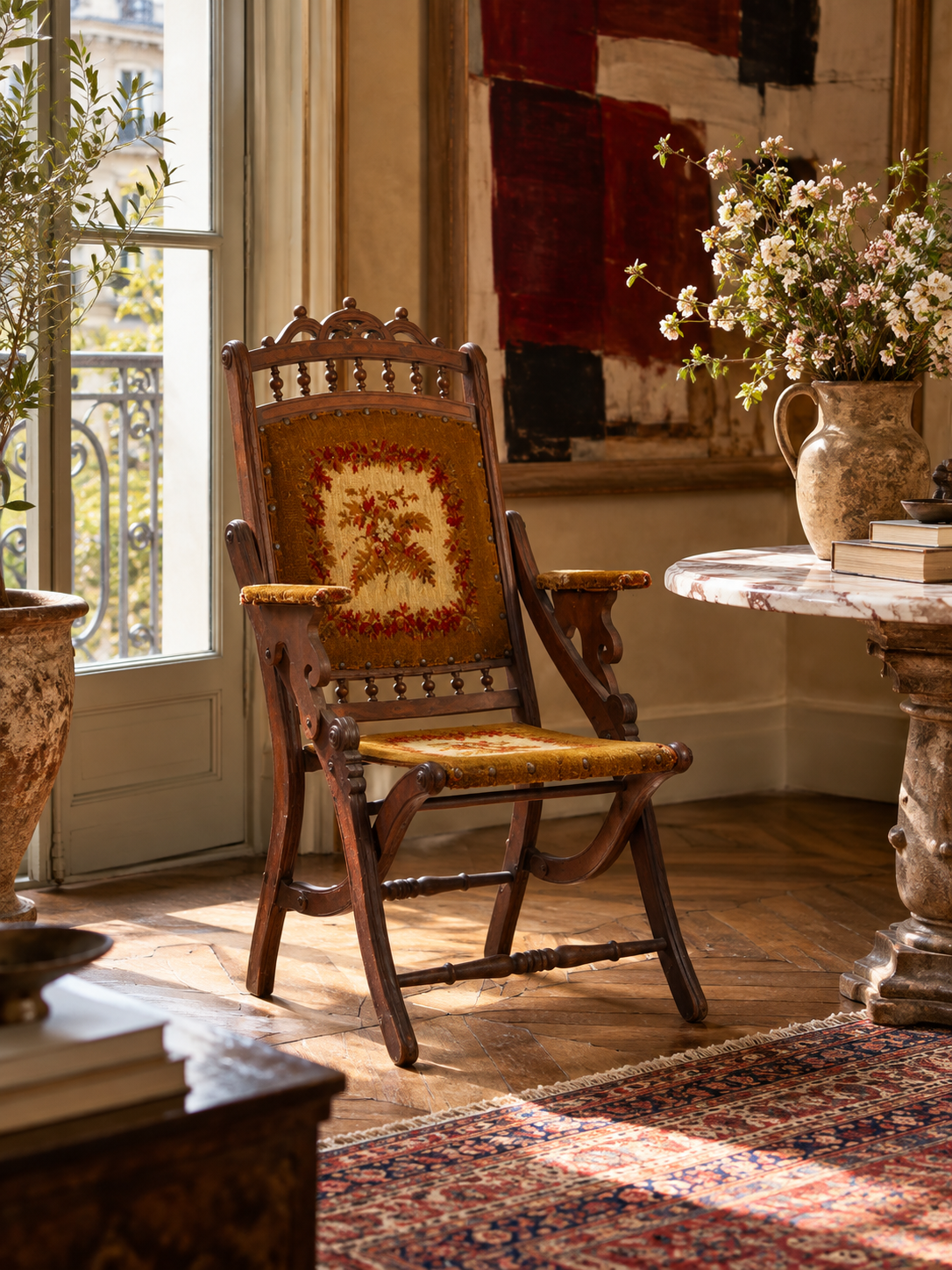 Victorian tapestry folding chair