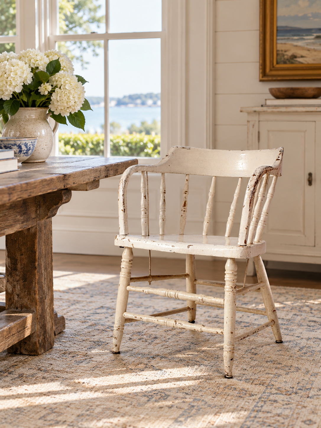 antique white painted Windsor captain's chair