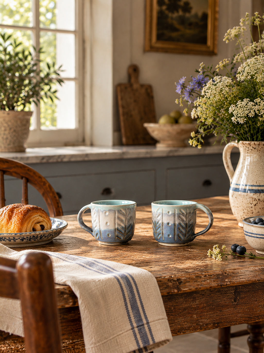 vintage handmade studio pottery mugs | set of 2