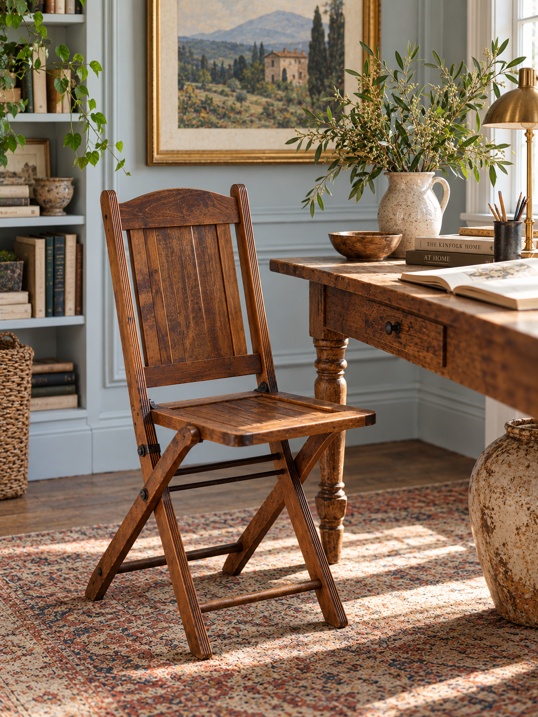 antique IOOF wood folding chair