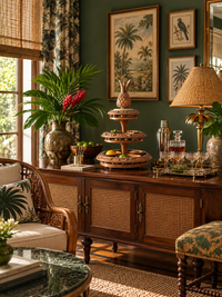mid-century carved wood tiered lazy Susan with pineapple finial