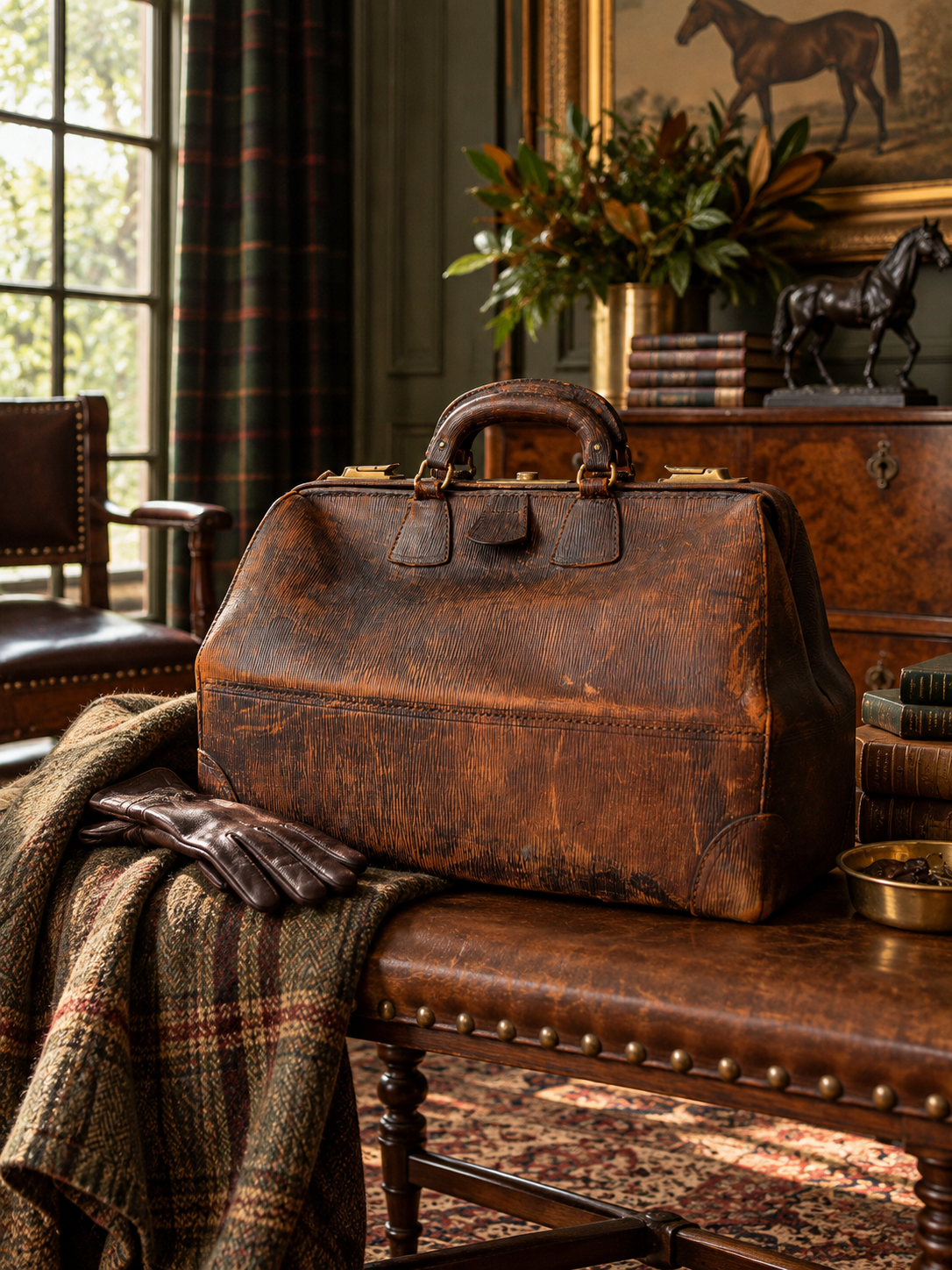antique early 20th century leather doctor’s bag