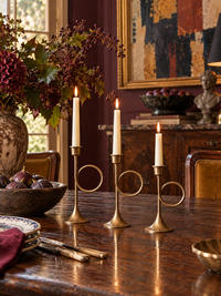 vintage modernist brass loop candlesticks | set of three