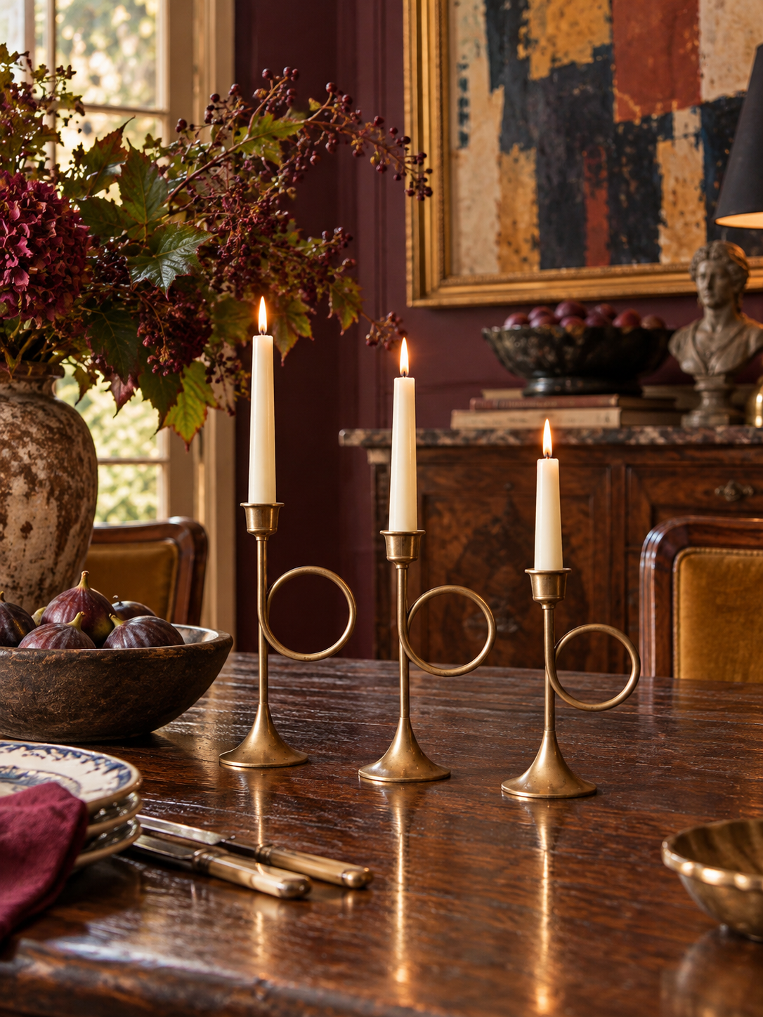 vintage modernist brass loop candlesticks | set of three