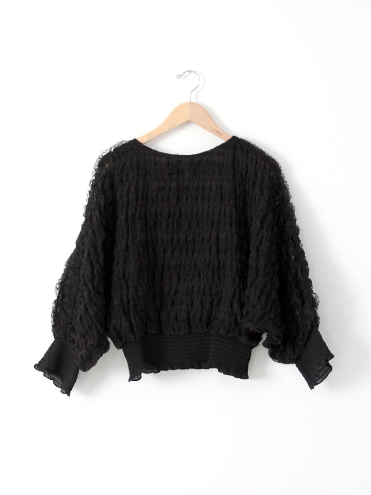 vintage 1970s Andree Gaye black lace blouse