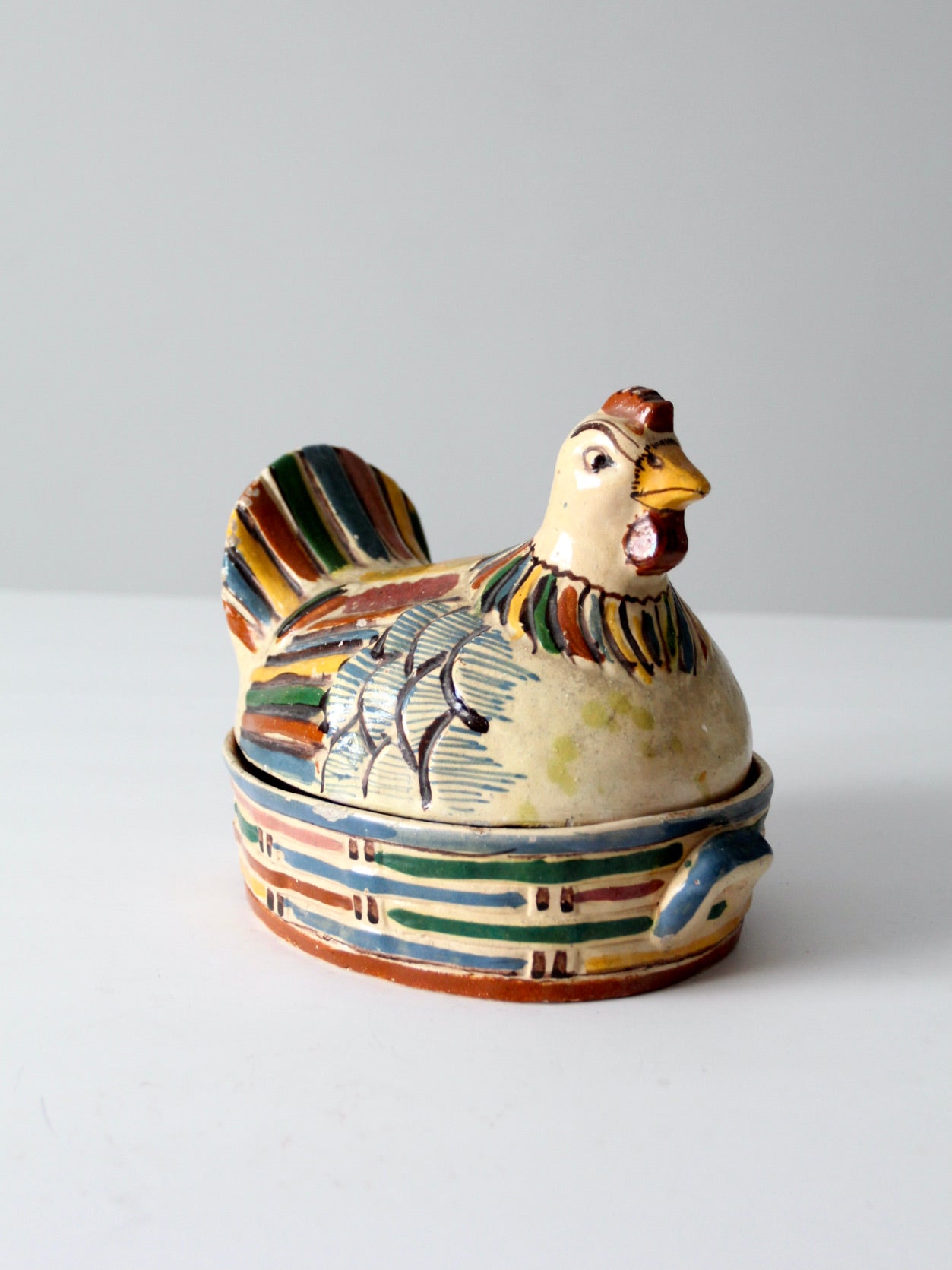 vintage Tonala ceramic chicken covered dish