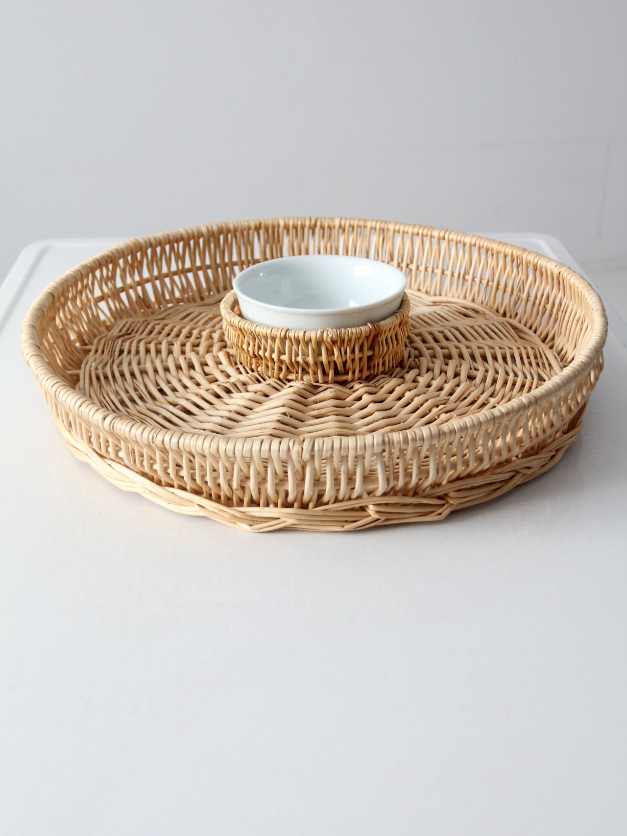 vintage woven chip and dip set