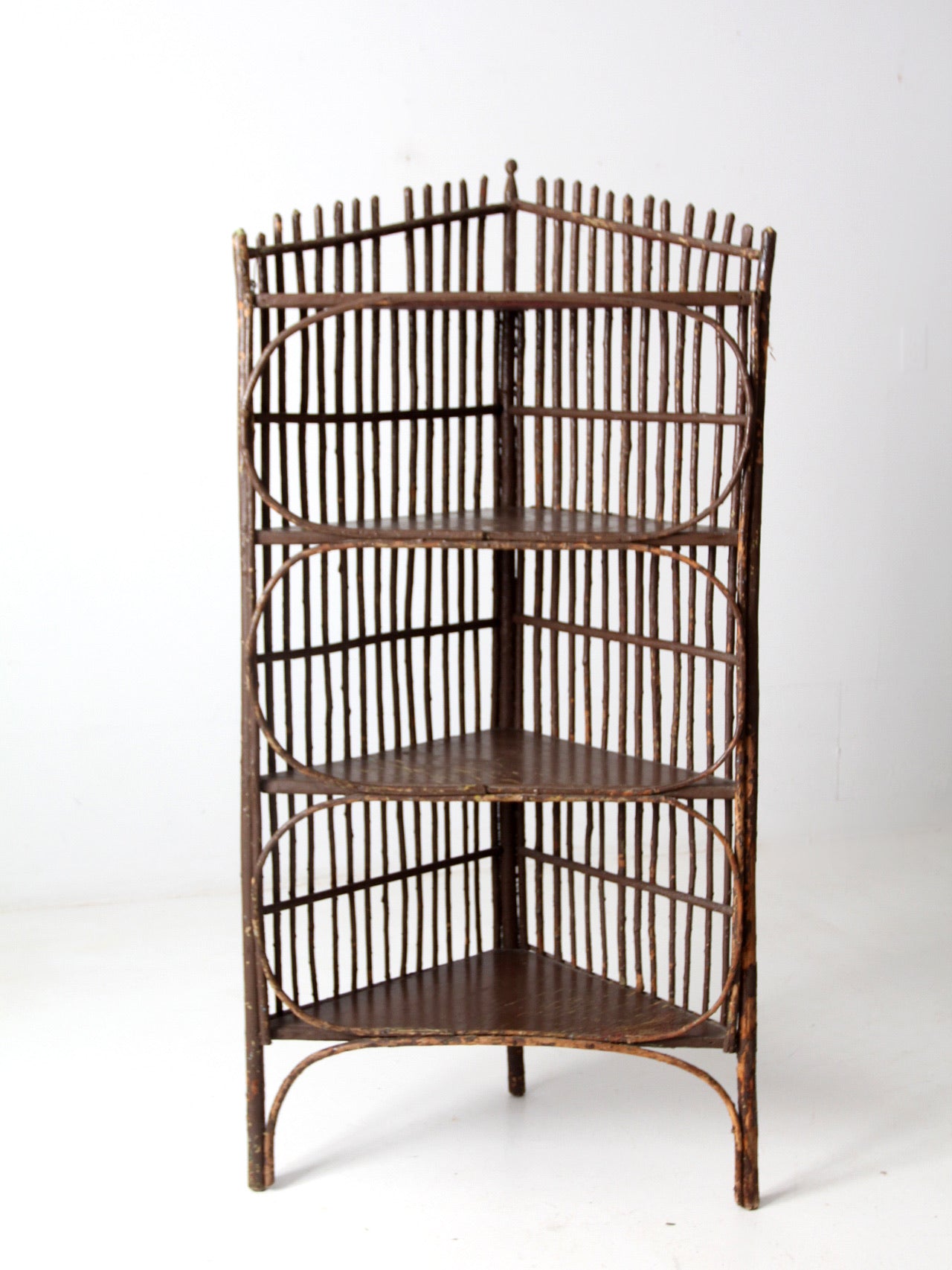 antique rustic twig corner shelf