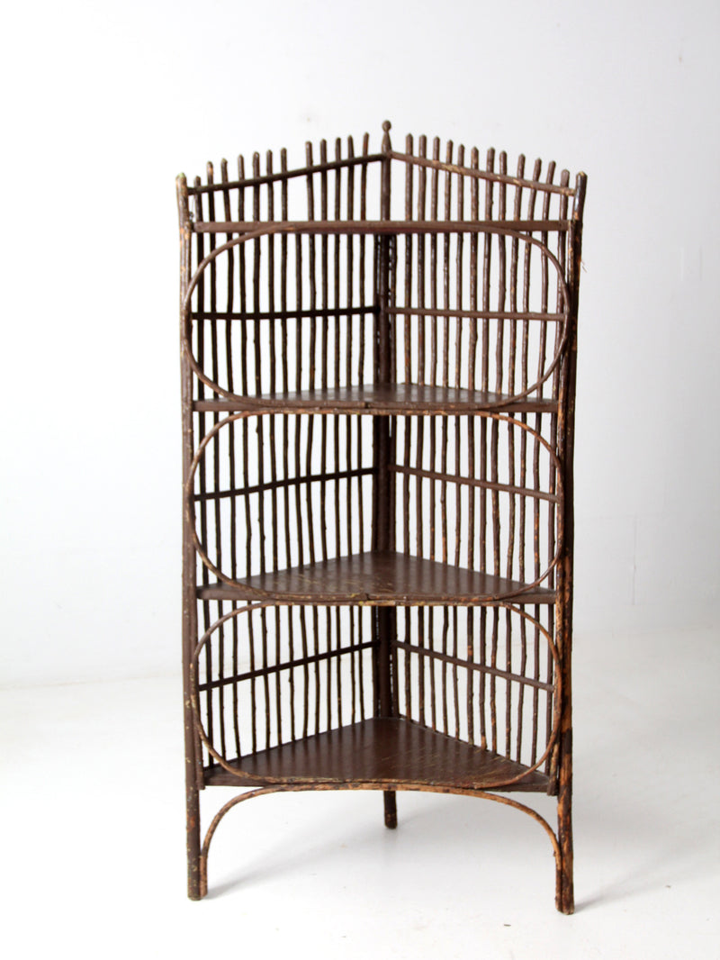 antique rustic twig corner shelf