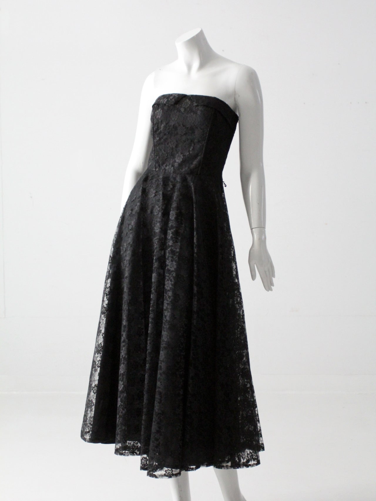 vintage 90s black lace strapless dress – 86 Vintage