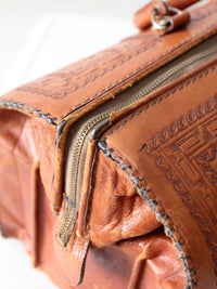 vintage tooled leather satchel bag