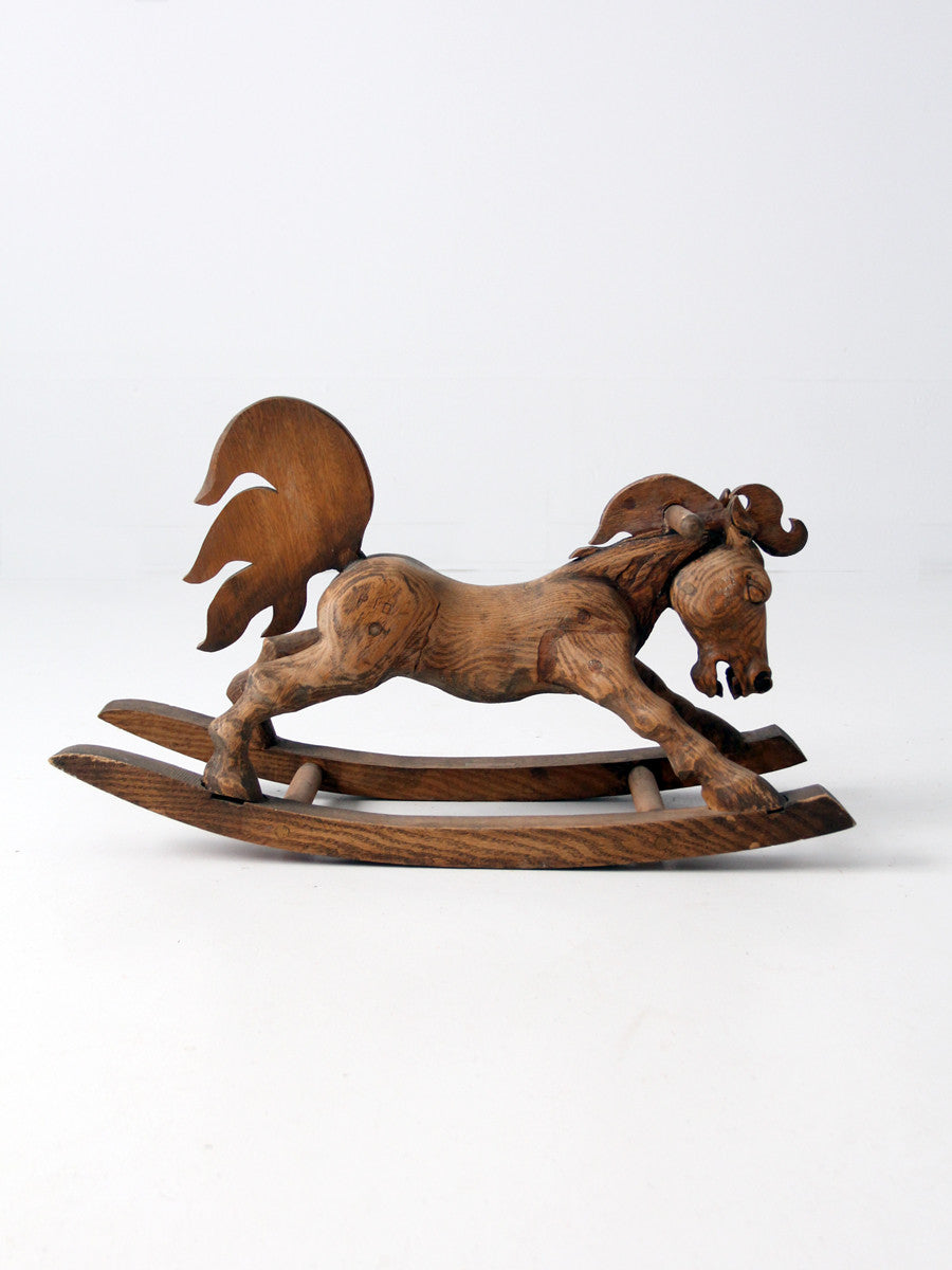 vintage hand-carved wood rocking horse