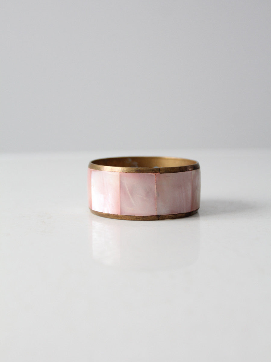 vintage brass bracelet with mother of pearl inlay