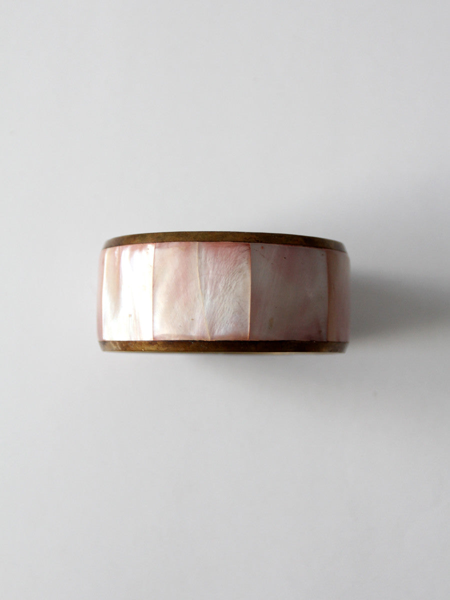 vintage brass bracelet with mother of pearl inlay