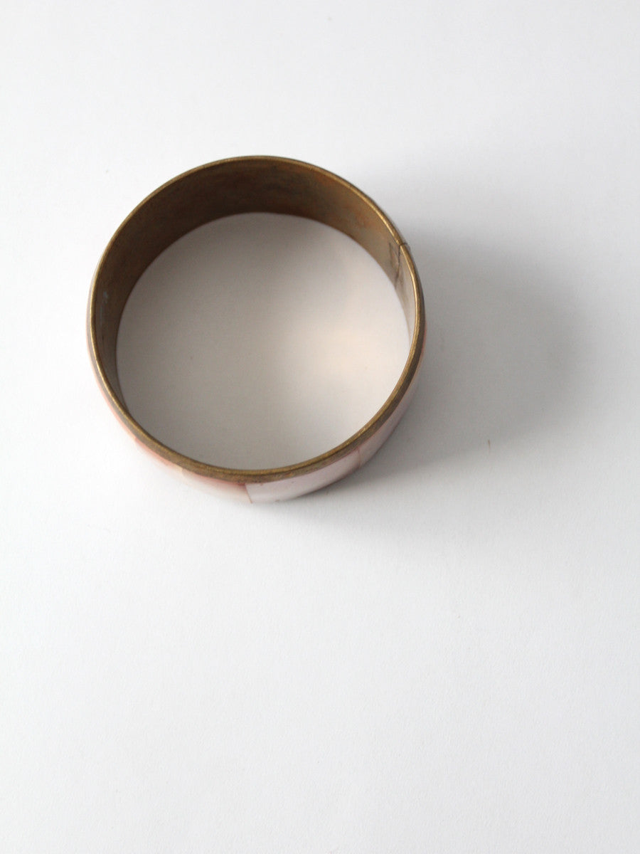 vintage brass bracelet with mother of pearl inlay