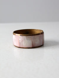 vintage brass bracelet with mother of pearl inlay