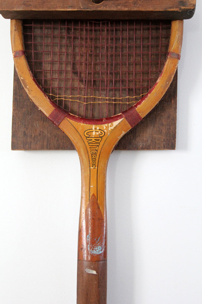 vintage Wright & Ditson Criterion wood tennis racquet with wall mount