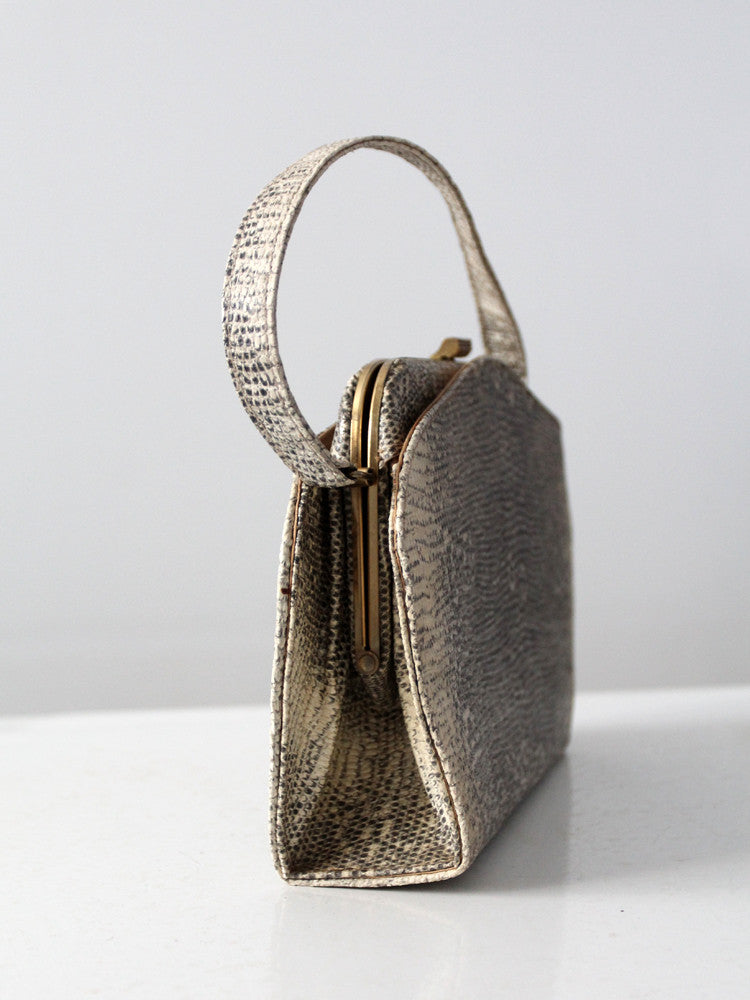 Lizard Printed Leather Square Hand Bag