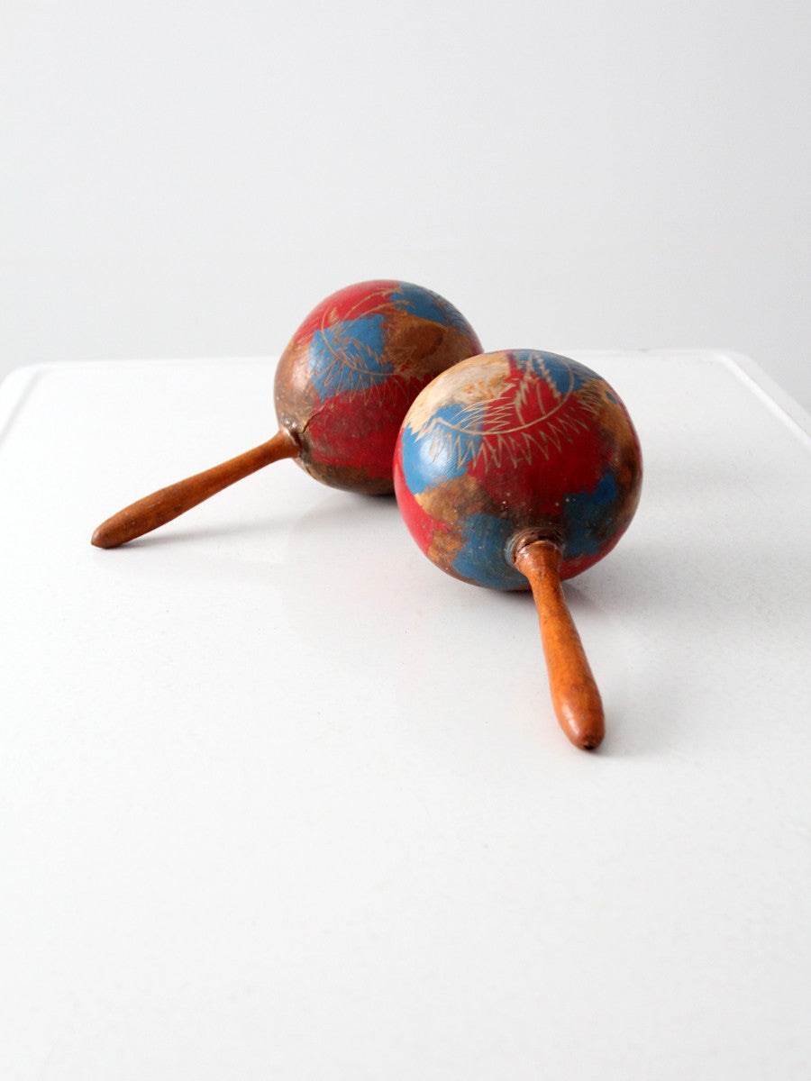 vintage painted maracas pair