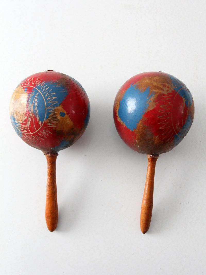 vintage painted maracas pair