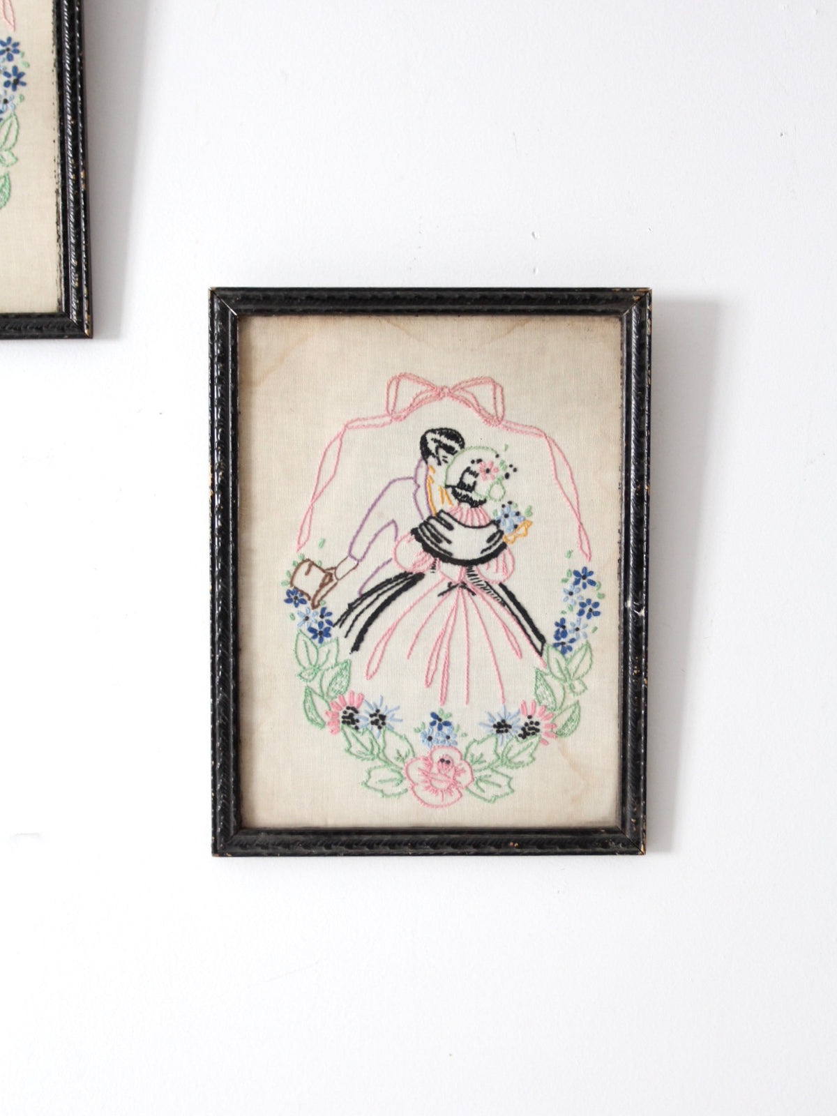 antique framed embroidery wall art