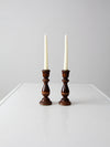 vintage turned wood candle holders pair