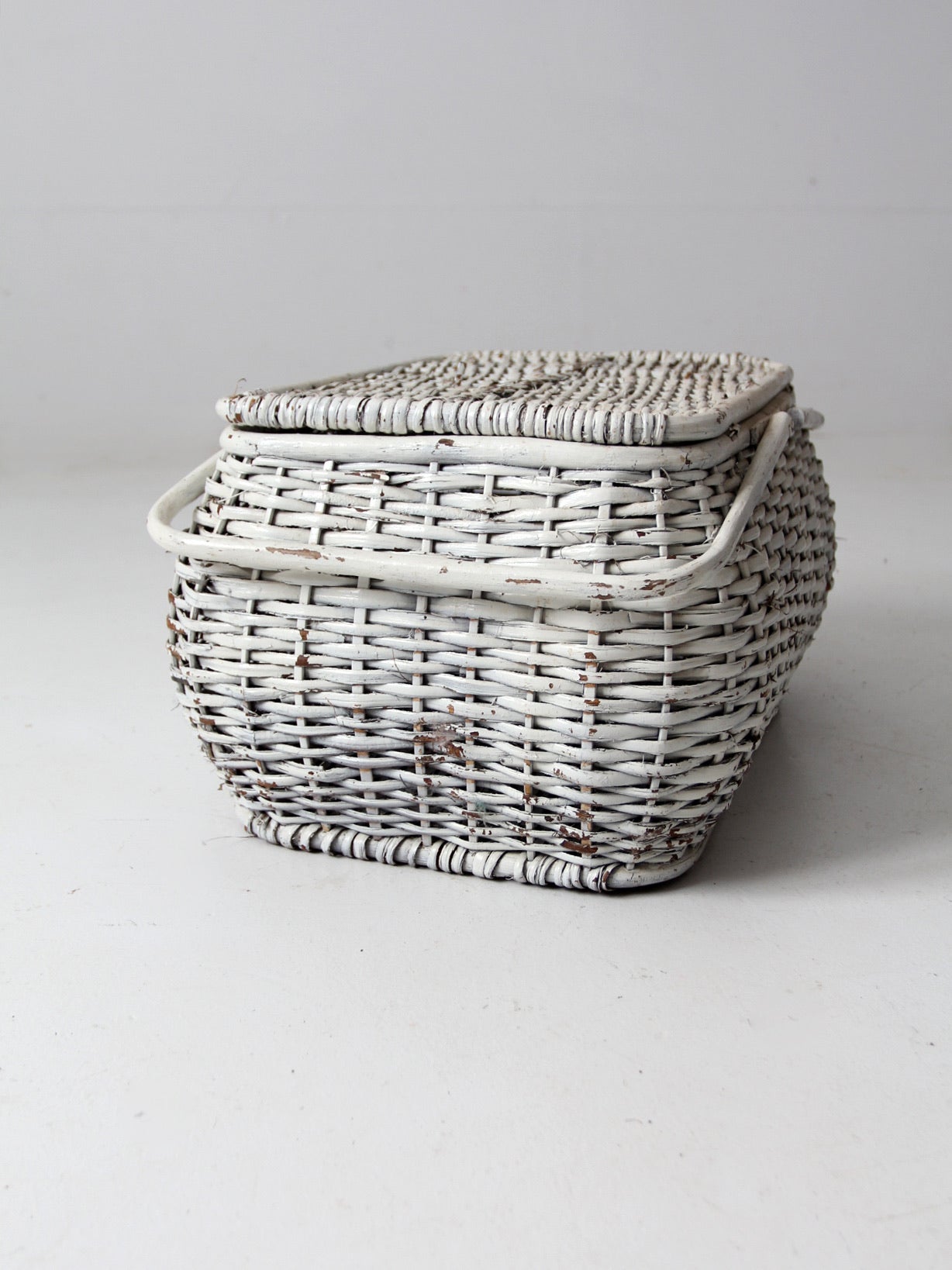 vintage white wicker picnic basket