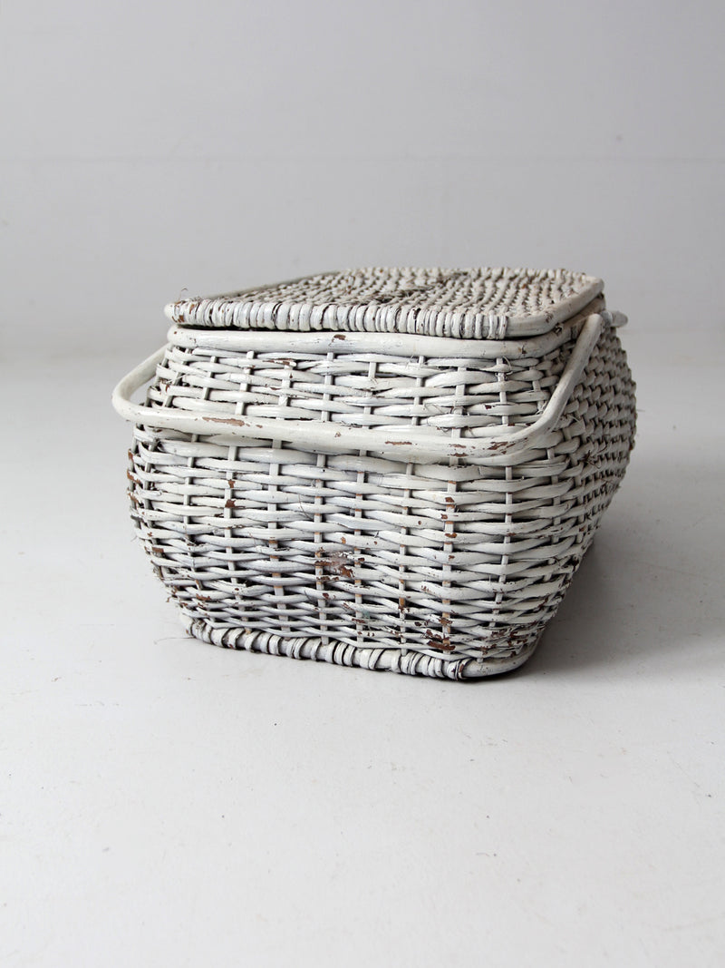 vintage white wicker picnic basket