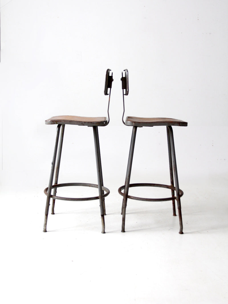 mid century industrial stools pair