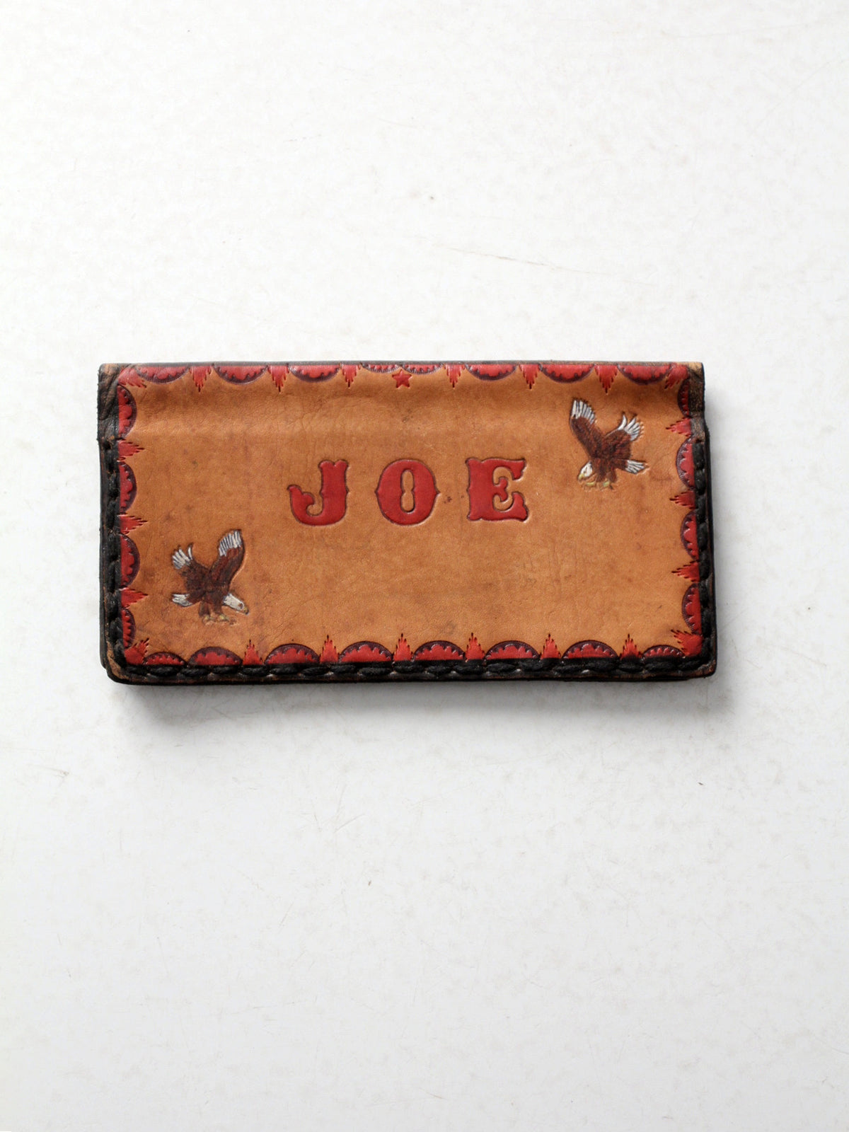 vintage 70s tooled leather wallet