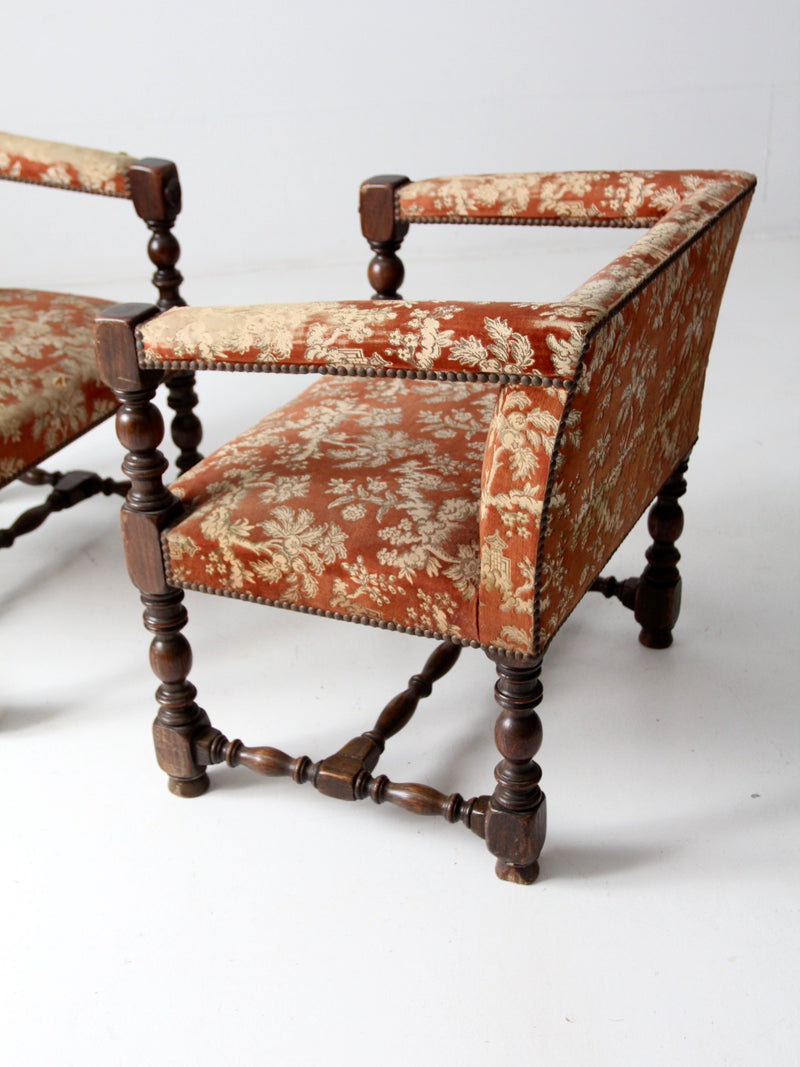 antique turned wood armchairs pair